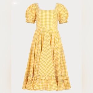 JessaKae Dorothy Dress Yellow Gingham Puff Sleeve Midi Dress
